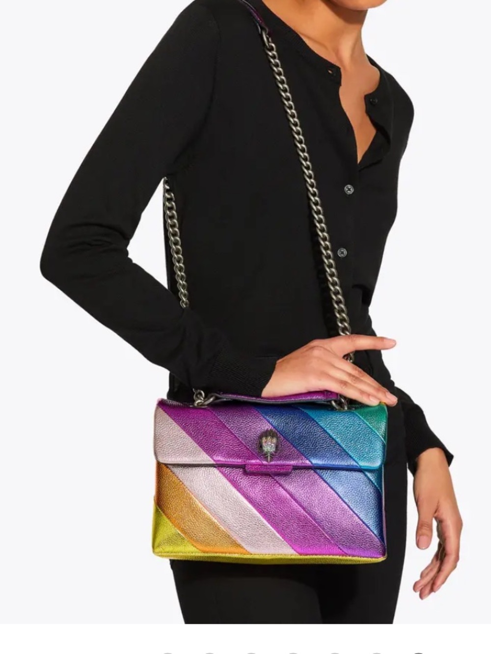 Kurt Geiger Kensington Rainbow Chevron Leather Crossbody Bag with Gunmetal Chain - Picture 10 of 15